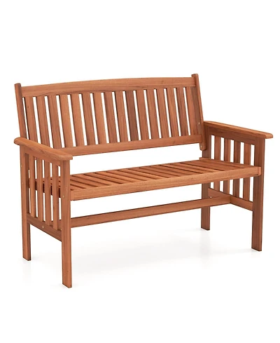 Gymax Outdoor Wood Garden Bench Backrest Armrests and Slatted Seat for Front Porch
