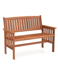 Gymax Outdoor Wood Garden Bench Backrest Armrests and Slatted Seat for Front Porch