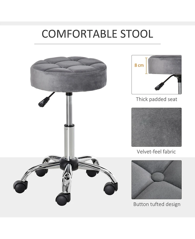 Homcom Round Vanity Stool with Height Adjustable Lift & Luxury Style Upholstery