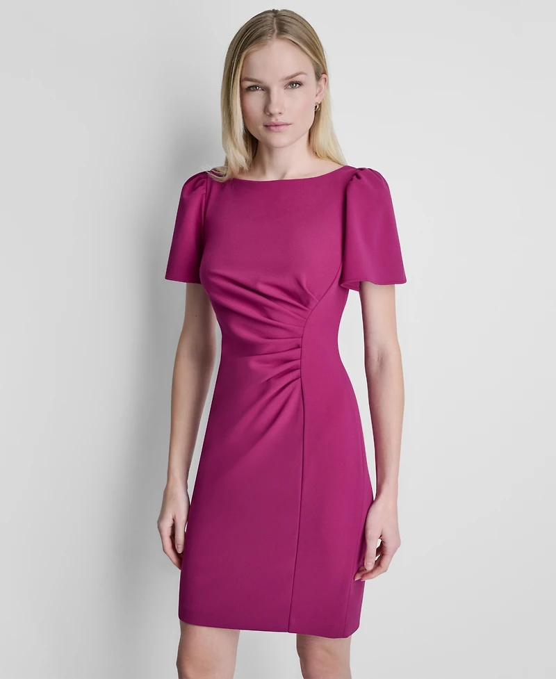 Dkny Women's Short-Sleeve Boat Neck Ruched Dress