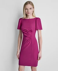 Dkny Women's Short-Sleeve Boat Neck Ruched Dress