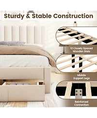 Slickblue Upholstered Bed Frame with Storage Drawer and Vertical Channel Tufted Headboard