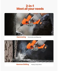 Mecale 20V Cordless Sds-Plus Rotary Hammer Drill, Capacity, 2 Functions, 1000 Rpm, 5100 Bpm, Battery & Charger Included