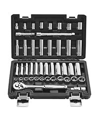 Mecale 44-Piece Drive Socket & Ratchet Set, Sae & Metric, Deep & Shallow, Accessories, Storage Case, Cr-v Alloy Steel
