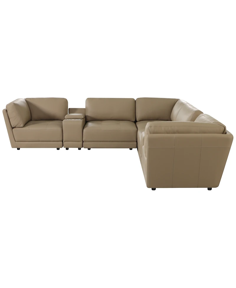 Versa 7-Pc. L-Shape Leather Sectional with 2 Consoles