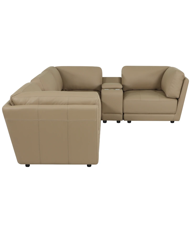 Versa 6-Pc. L-Shape Leather Sectional with 2 Consoles