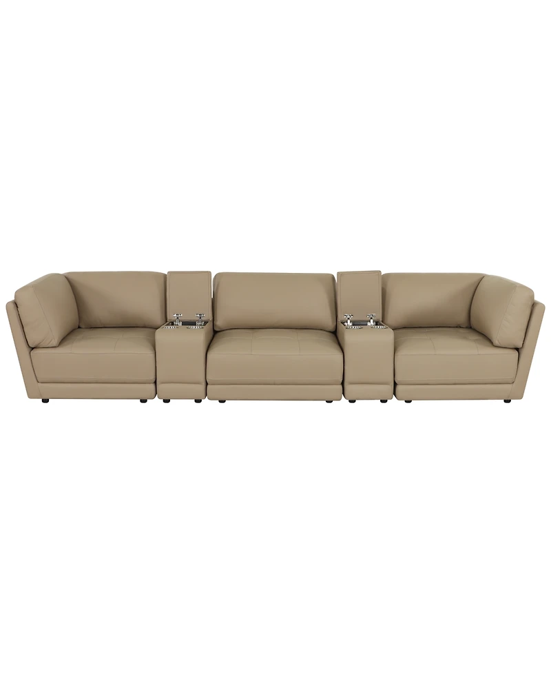 Versa 5-Pc. Leather Sofa with 2 Consoles