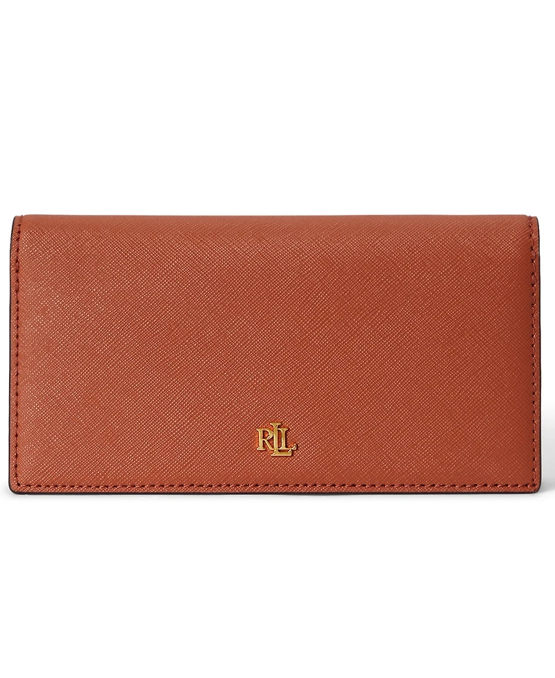 Lauren Ralph Crosshatch Leather Slim Mini Snap Closure Wallet