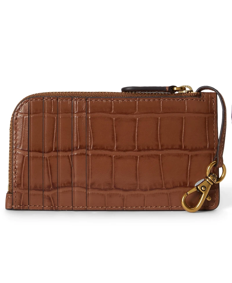 Lauren Ralph Embossed Leather L-Zip Card Case Wallet