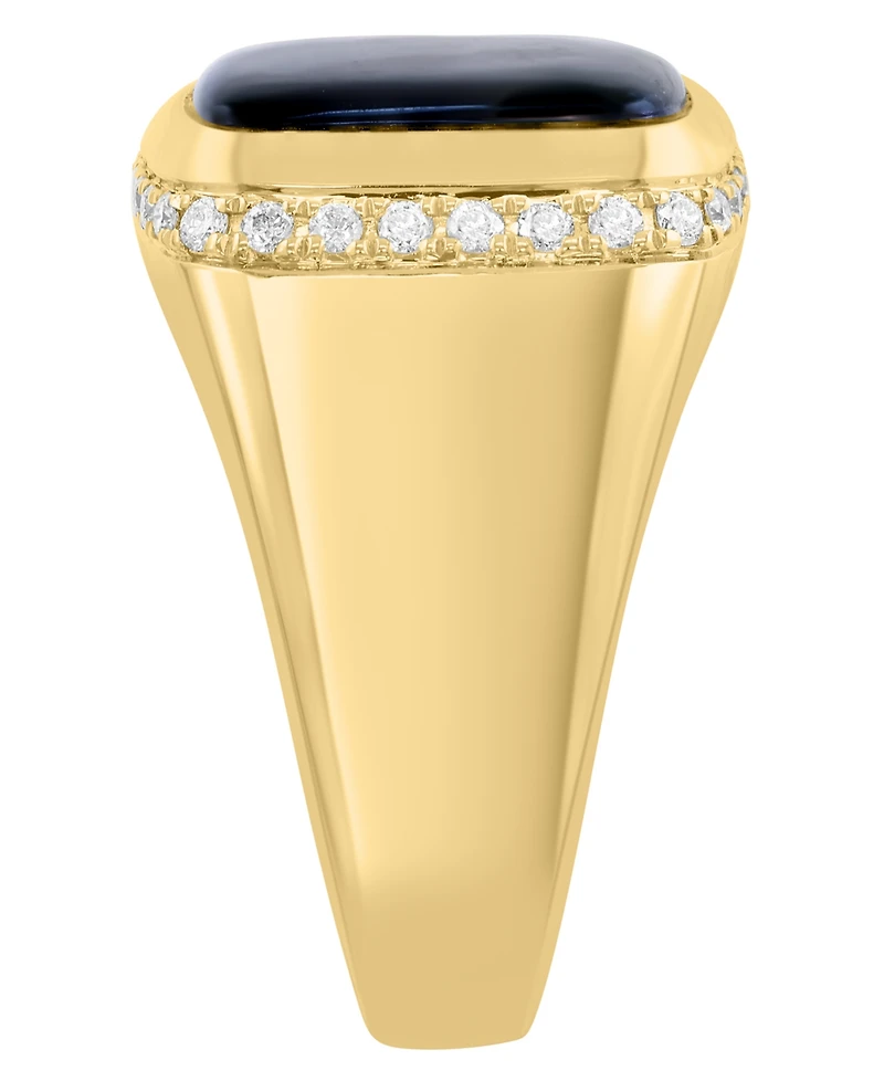 Effy Collection Men's Diamond (1/3 ct. t.w.) and Onyx (13x12mm) Ring in 14k Yellow Gold
