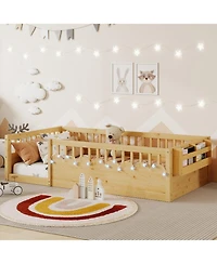 Rainsken Montessori Floor Bed with Storage Shelf and Light, No Slats Included