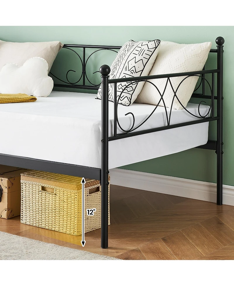 Homfan Metal Daybed Frame with Curved Flower Design, Slat Support, Underbed Storage, No Box Spring Needed