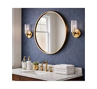 Busdays Single Light Wall Sconce Clear Ribbed Glass Satin Brass Modern Wall Light Fixture for Bathroom Bedroom Living Room