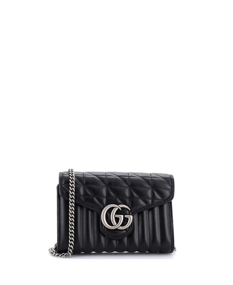Pre-Owned Gucci Mini Gg Marmont Chain Wallet Mixed Matelasse Leather