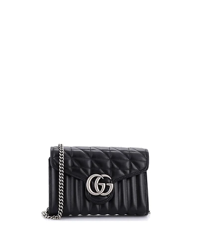 Pre-Owned Gucci Mini Gg Marmont Chain Wallet Mixed Matelasse Leather