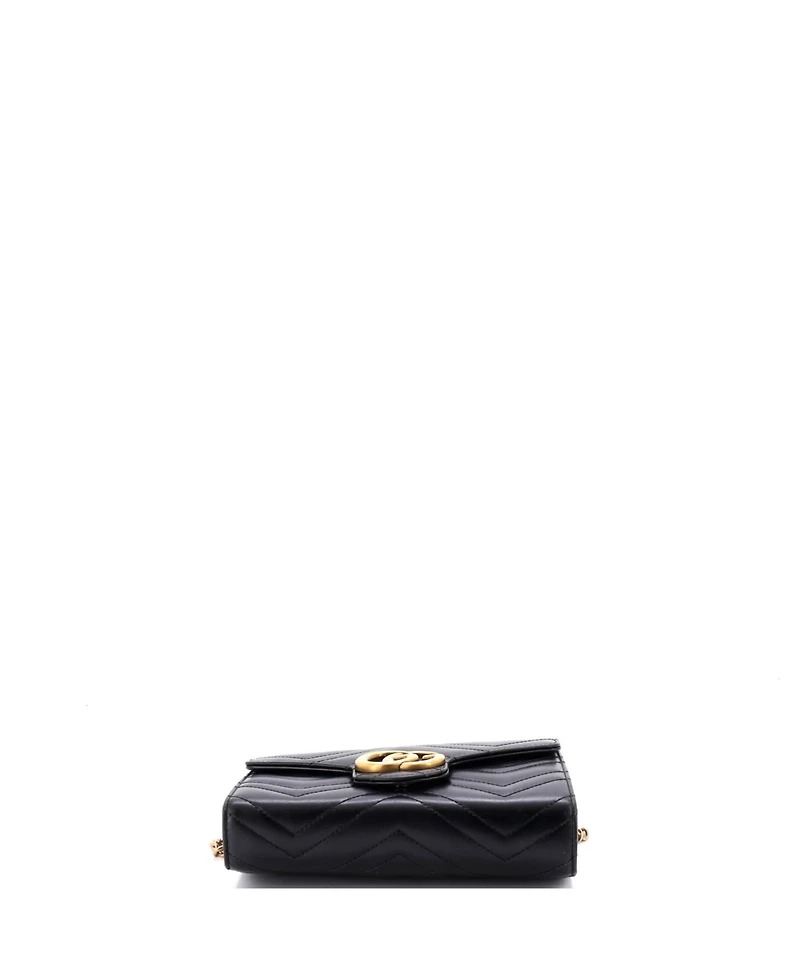 Pre-Owned Gucci Mini Gg Marmont Chain Wallet Matelasse Leather