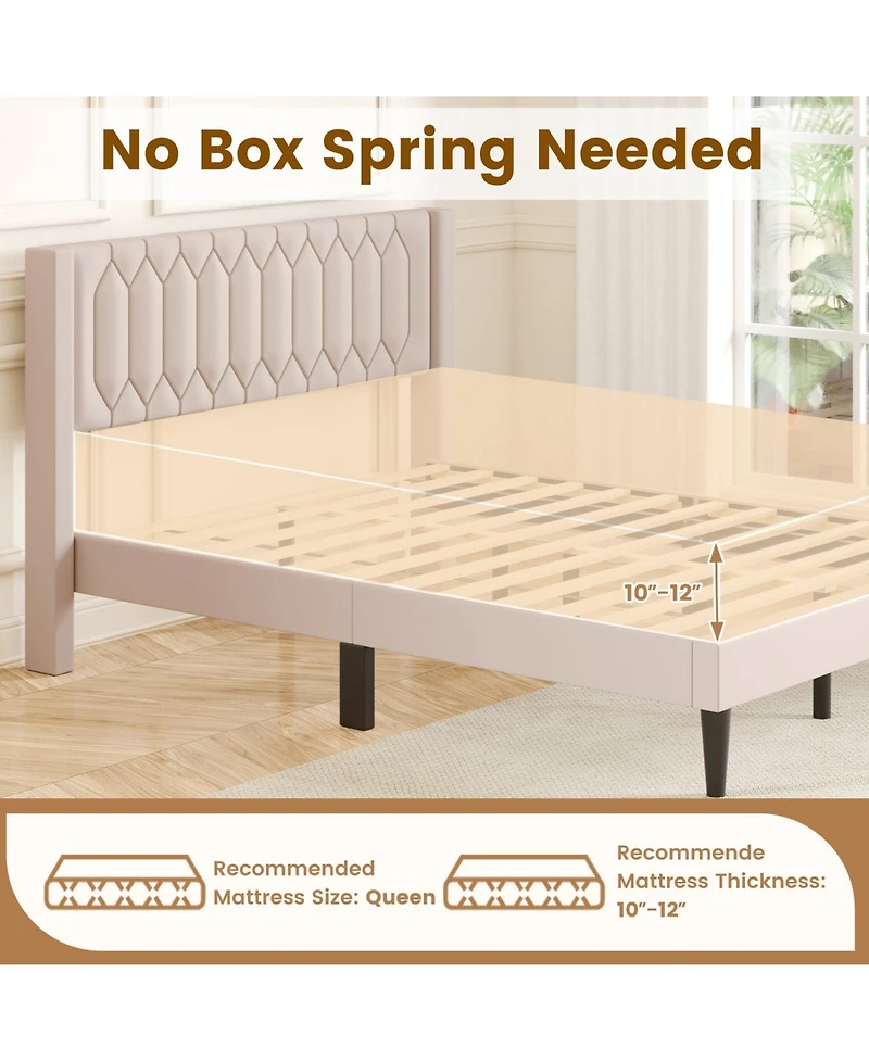 Slickblue Modern Upholstered Bed Frame with Wingback Headboard and Wooden Slats Support System