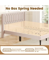 Slickblue Modern Upholstered Bed Frame with Wingback Headboard and Wooden Slats Support System