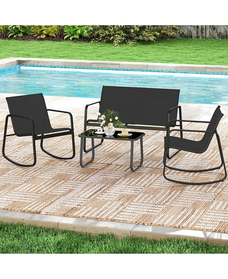 Sugift 4 Pcs Patio Furniture Set Outdoor Rocker Chair Conversation Set