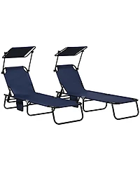 ECHTPeak Folding Chaise Lounge Pool Chairs, Outdoor Sun Tanning Chairs with Canopy Shade, Reclining Back, Steel Frame and Side Pocket