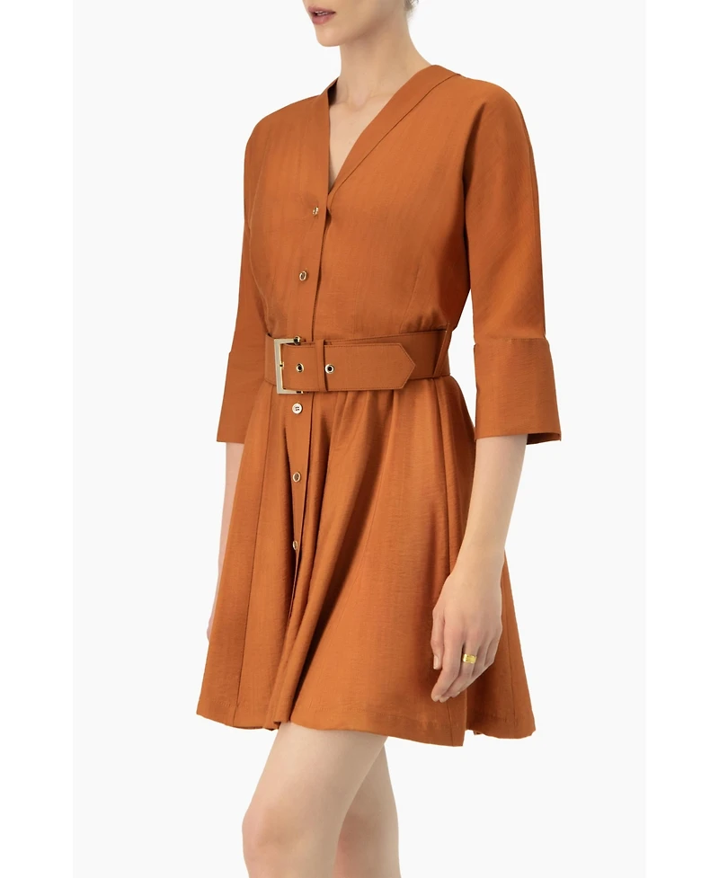 Ivonne Women's Dolman Sleeve Solid Dress with Belt