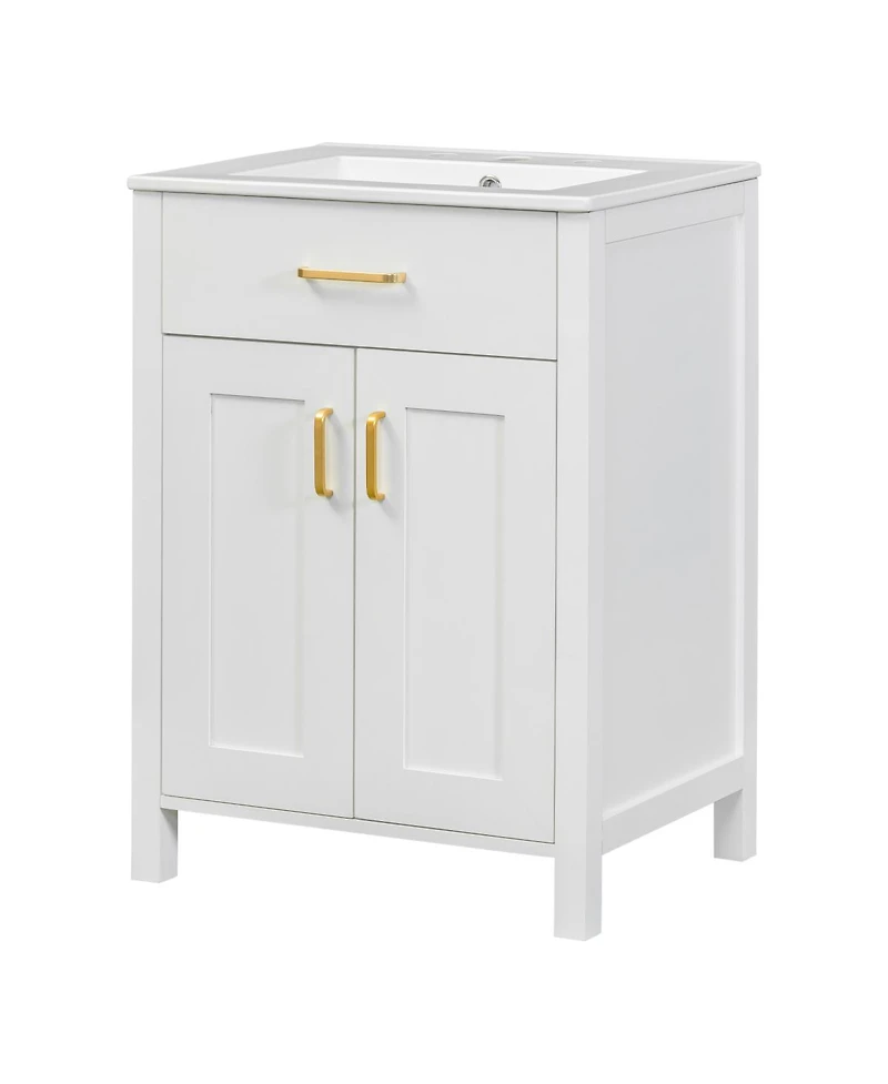Sillysis Double Sink Bathroom Vanity, Solid Wood Cabinet, Ceramic Top, Soft Close Doors and Storage for Modern Homes