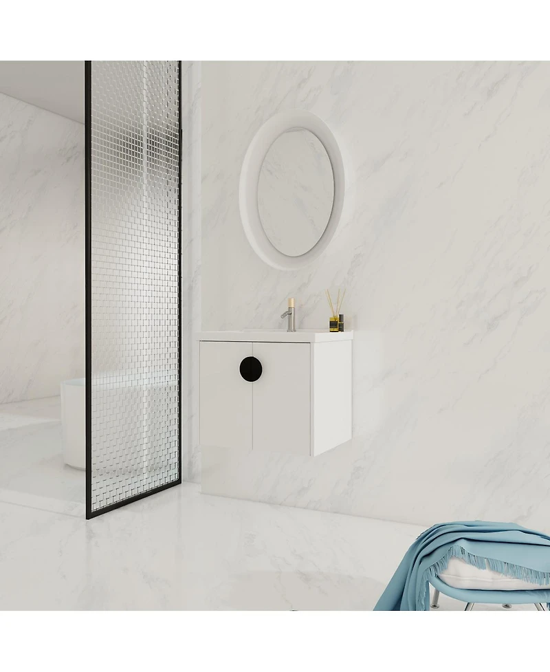 Sillysis Wall Mounted Bathroom Vanity with Ceramic Sink, Chestnut Plywood Cabinet