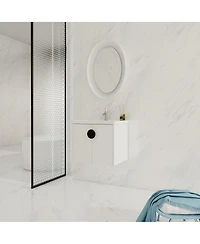 Sillysis Wall Mounted Bathroom Vanity with Ceramic Sink, Chestnut Plywood Cabinet