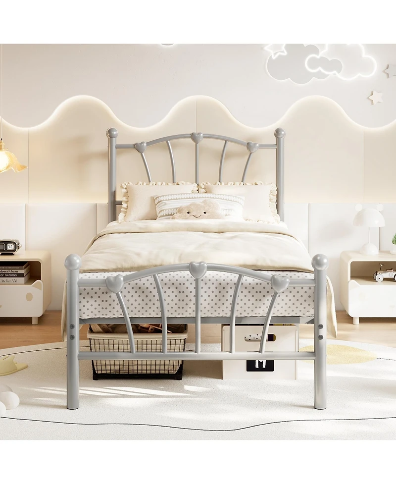 Homfan Heart-Shaped Metal Platform Bed Frame with Headboard and Footboard, Quiet Slat Support