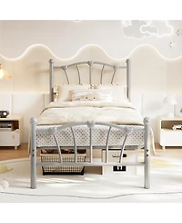 Homfan Heart-Shaped Metal Platform Bed Frame with Headboard and Footboard, Quiet Slat Support