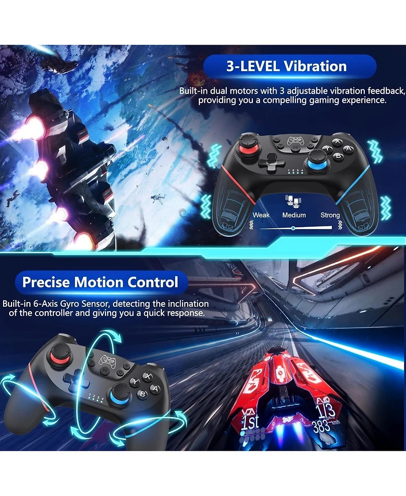 ECHTPeak Upgraded Switch Controller, Wireless Pro Controller for Switch 2/Lite/Oled, Bluetooth Remote Gamepad with Hall Effect Joystick, 6-Axis Gyro