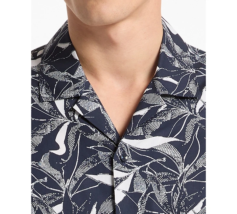 Michael Kors Men's Floral Printed Camp Collar Shirt
