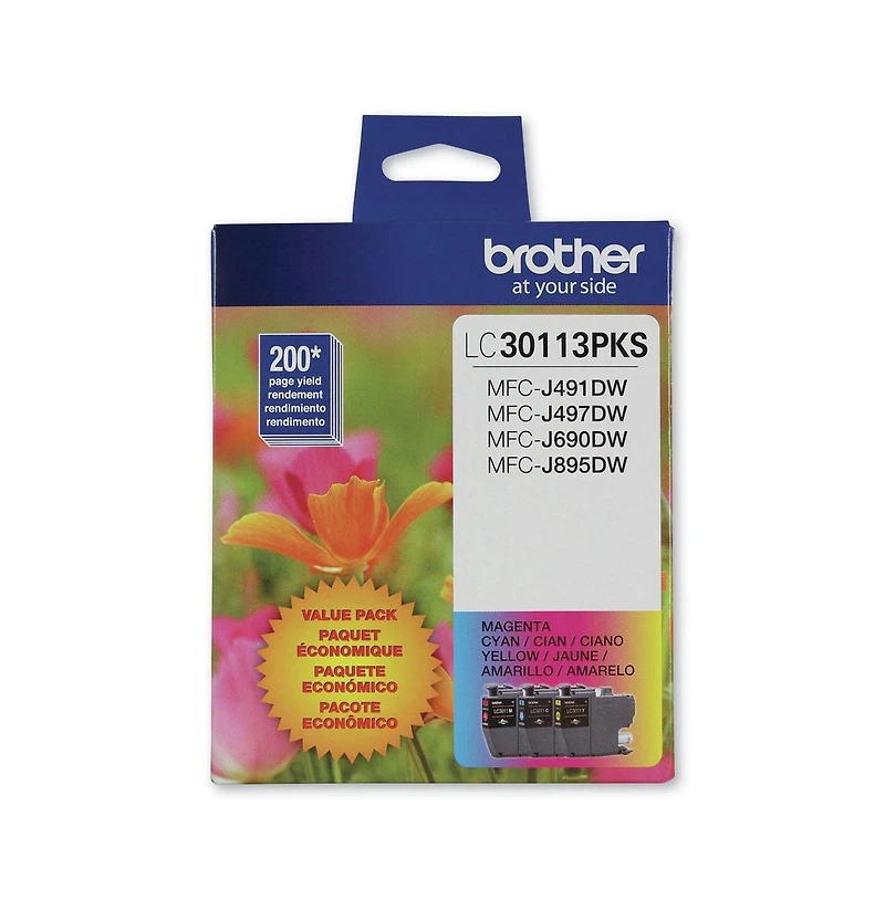 Brother LC30113PKS 200 Page Yield Ink Cartridge Pack, 3 Count