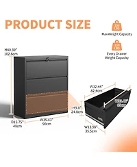 Rainsken 3 Drawer Lateral File Cabinet, Heavy-Duty Metal Filing Cabinet with Lock for Home Office, Fits Legal/Letter/A4/F4