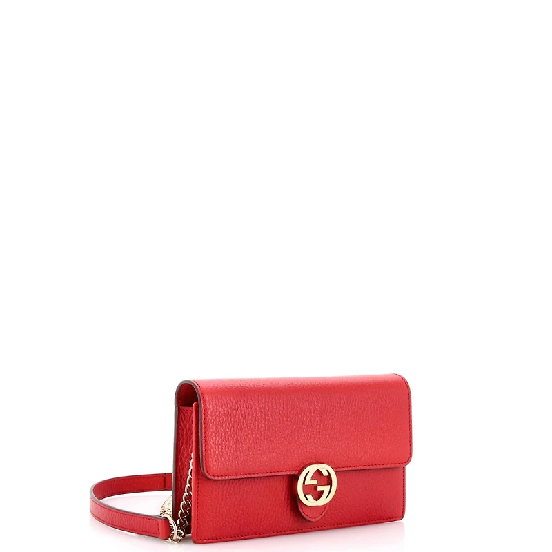 Pre-Owned Gucci Interlocking Wallet on Chain Leather