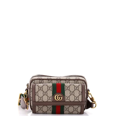 Pre-Owned Gucci Mini Ophidia Front Pocket Camera Bag Gg Coated Canvas