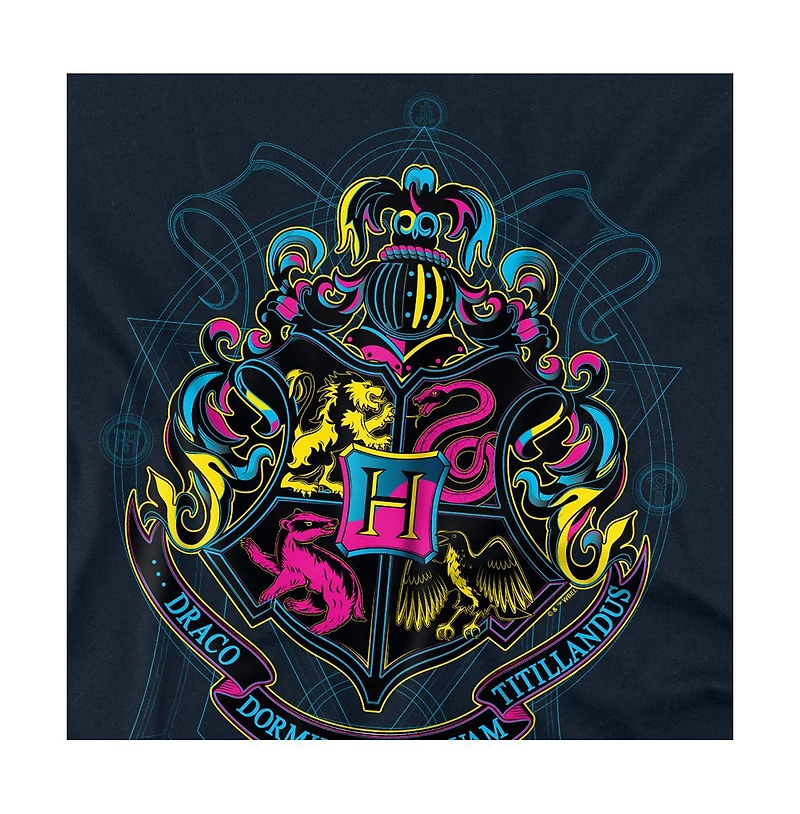 Harry Potter Men's Neon Hogwarts Shield With Motto T Shirt