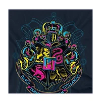 Harry Potter Men's Neon Hogwarts Shield With Motto T Shirt