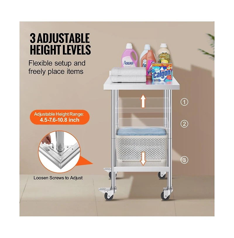 Sugift Stainless Steel Work Table 24x24x40 in Commercial Food Prep Table with Casters