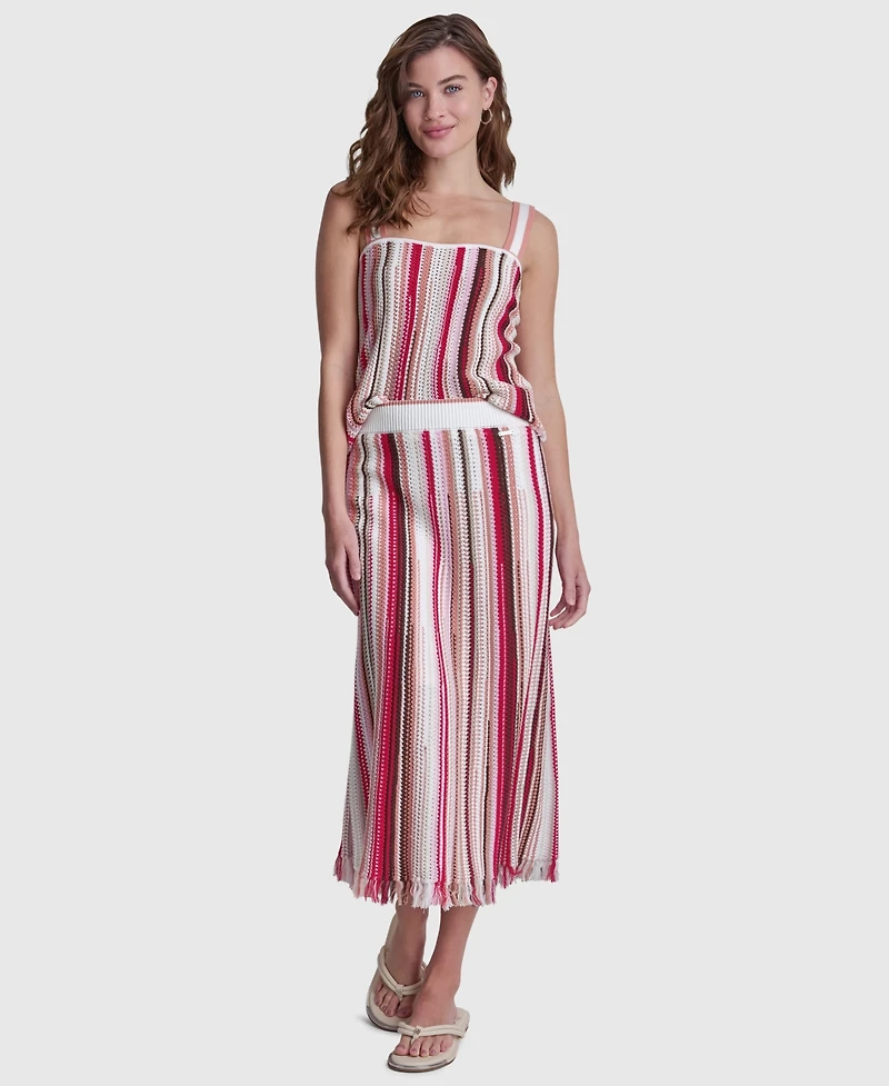 Dkny Jeans Women's Pointelle Stitch Striped Midi Skirt