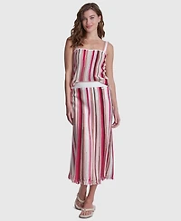 Dkny Jeans Women's Pointelle Stitch Striped Midi Skirt