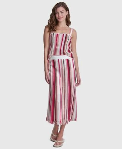 Dkny Jeans Womens Striped Pointelle Stitch Bandeau Knit Cotton Tank Top Striped Midi Skirt