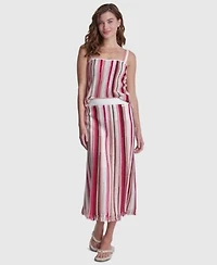 Dkny Jeans Womens Striped Pointelle Stitch Bandeau Knit Cotton Tank Top Striped Midi Skirt