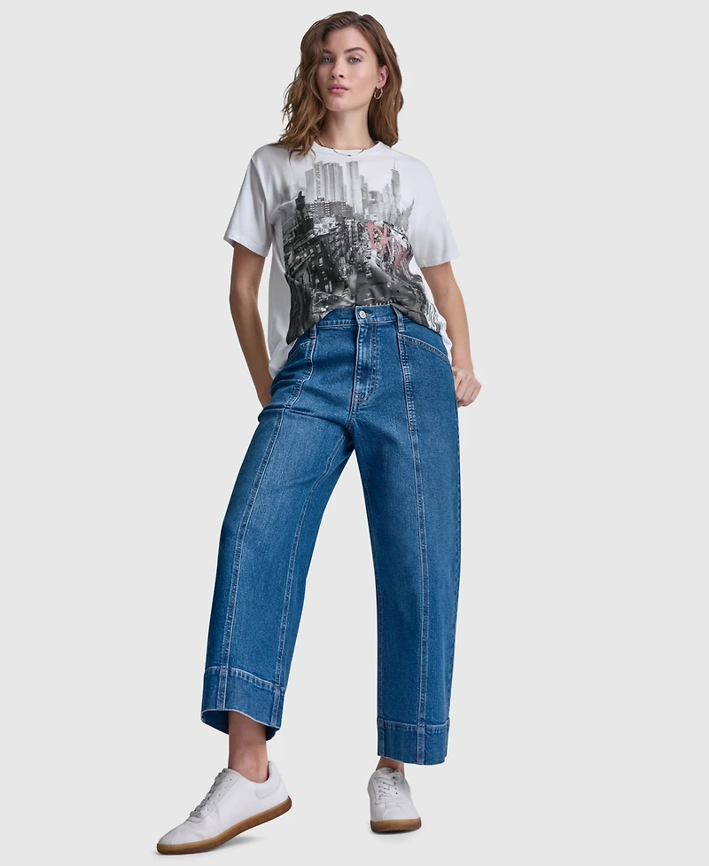 Dkny Jeans Women's New York Stacked Two-Tone Sequin Logo Crewneck T-Shirt