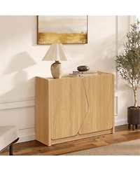 LuxenHome Modern Storage and Sideboard Cabinet, 2 Doors with Soft-Close Hinges, Raised Sides
