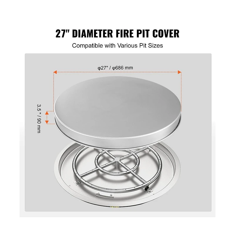 Sugift Fire Pit Spark Screen Cover 27 in Round Stainless Steel Easy Open Lid