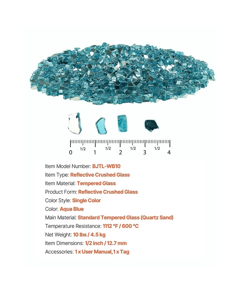 Sugift Fire Pit Glass 10 lbs Aqua 1/2 in Reflective Tempered Fireplace Rocks