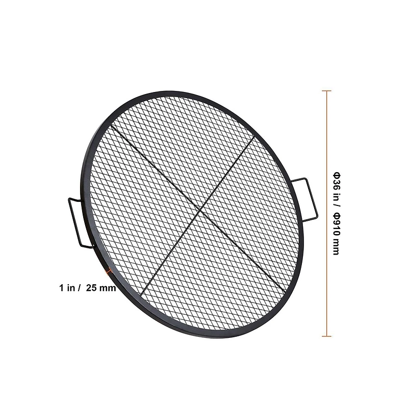 Sugift 36 in Round Fire Pit Grill Grate X-Marks Heavy Duty Steel Camp Bbq Grate