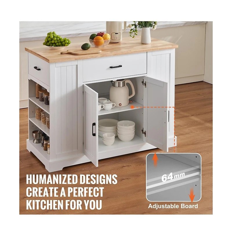 Sugift Kitchen Island Cart 46 in Wood Top Farmhouse Breakfast Bar Storage Cabinet