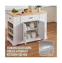 Sugift Kitchen Island Cart 46 in Wood Top Farmhouse Breakfast Bar Storage Cabinet